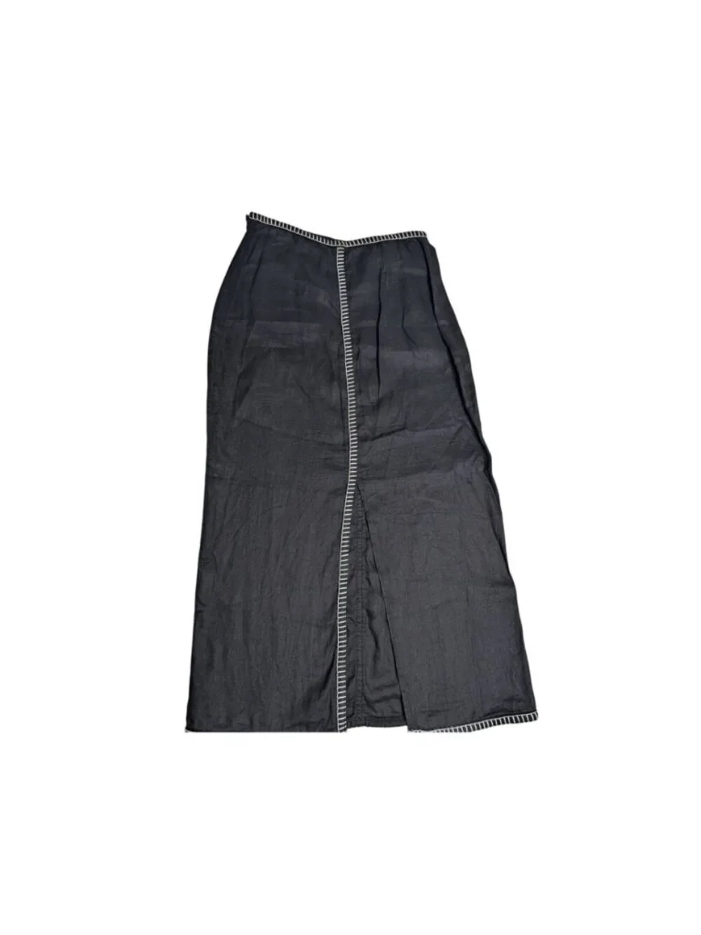 Magaschoni Black Linen Maxi Skirt Whip Stitch Detail Size 10 Quiet Luxury - Picture 3 of 12